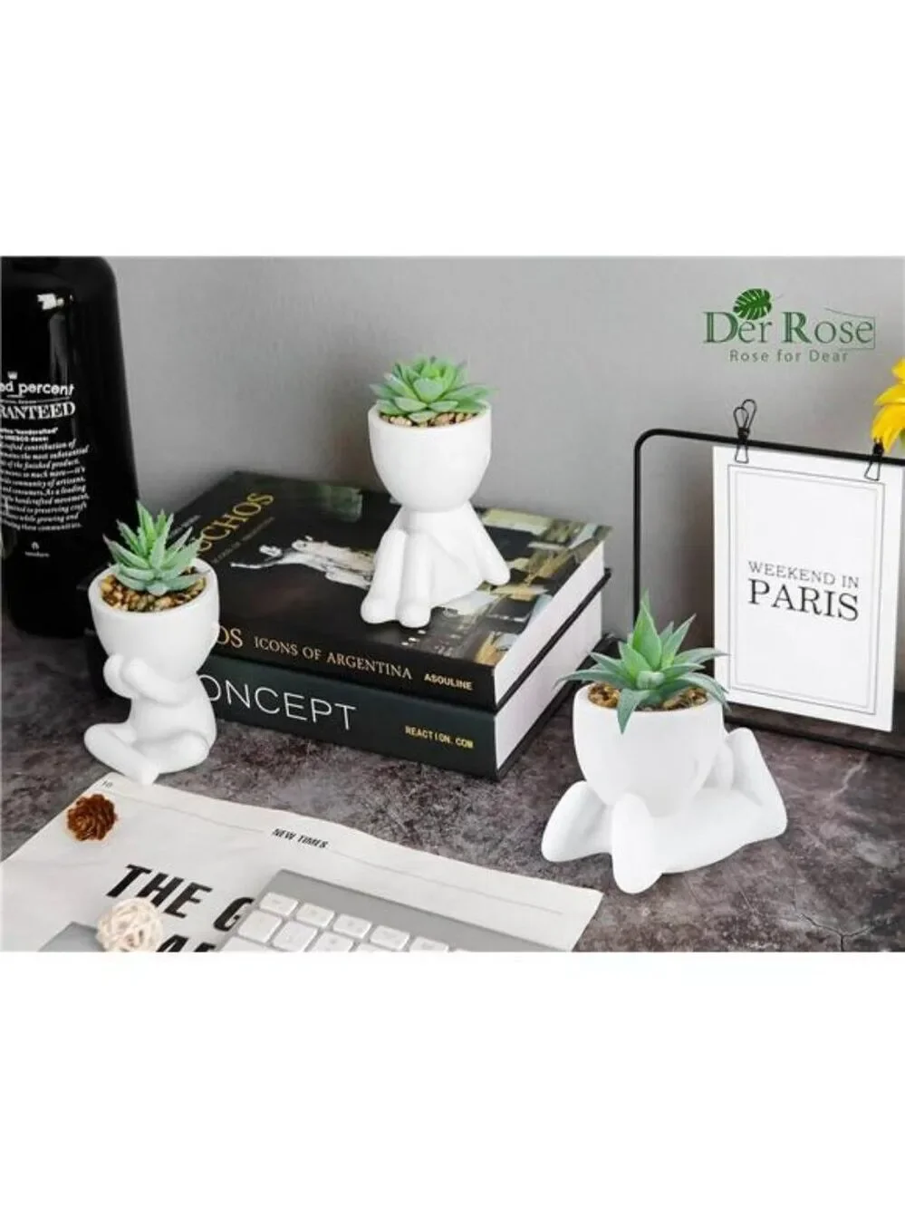 Set of 3 Fake Succulent Plants Small Artificial Potted Greenery for Desk Home De